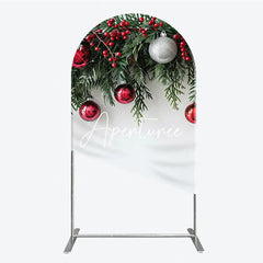 Aperturee - Aperturee Festive Red and Green Christmas Garland Round Top Arch Backdrop with Berries and Ornaments Holiday Decor