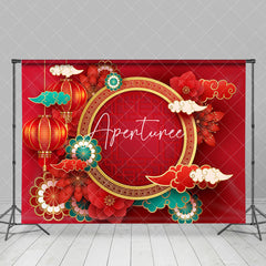 Aperturee - Aperturee Festive Red Clouds Lantern Floral New Year Backdrop