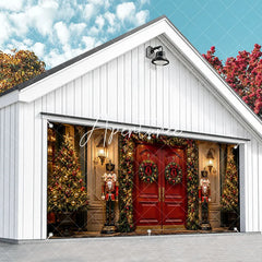 Aperturee - Aperturee Festive Red Door Christmas Nutcracker Garage Door Banner Elegant Holiday Wreaths Decoration
