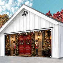 Aperturee - Aperturee Festive Red Door Christmas Nutcracker Garage Door Banner Elegant Holiday Wreaths Decoration