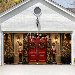 Aperturee - Aperturee Festive Red Door Christmas Nutcracker Garage Door Banner Elegant Holiday Wreaths Decoration