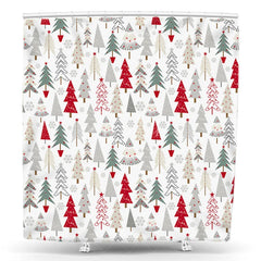 Aperturee - Aperturee Festive Red Green and Gray Christmas Tree Pattern Shower Curtain Modern Winter Holiday Bathroom Decor