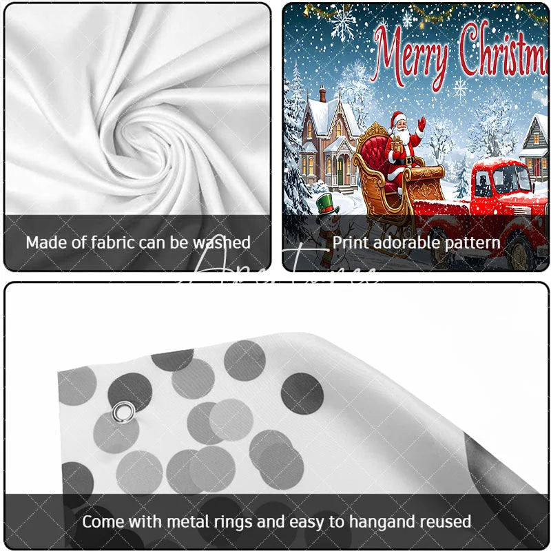 Aperturee - Aperturee Festive Red Truck with Santa Claus and Sleigh Winter Village Garage Door Banner Merry Christmas Holiday Decor