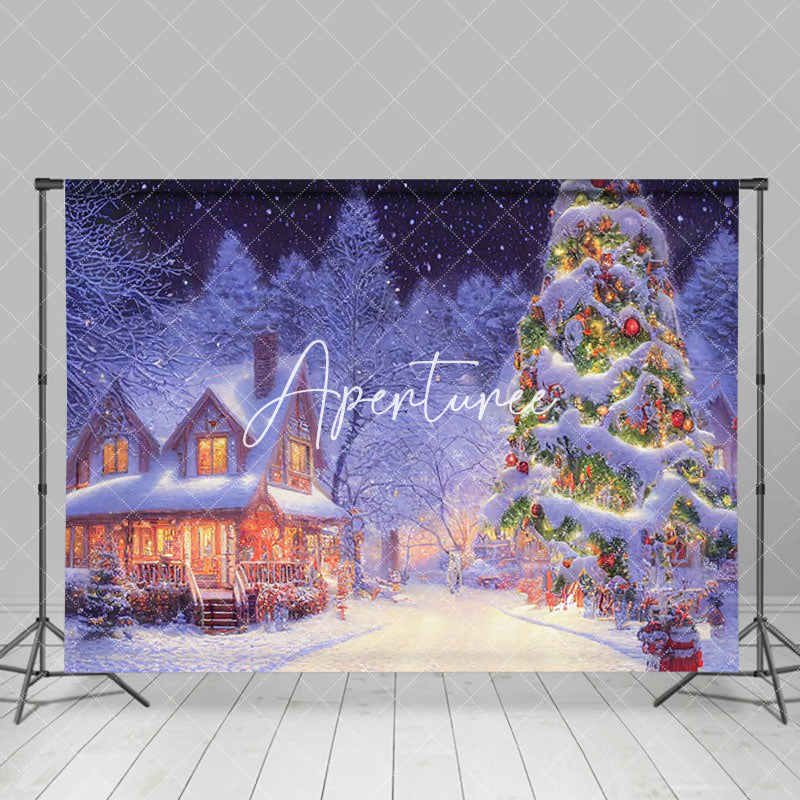 Aperturee - Aperturee Festive Snowy Forest House Light Christmas Backdrop