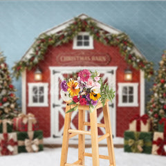 Aperturee - Aperturee Festive Winter Pine Tree and Cozy Fireplace Holiday Backdrop Red and Gold Ornaments Room Decor for Family Portraits