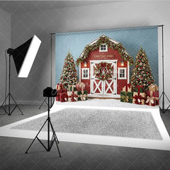 Aperturee - Aperturee Festive Winter Pine Tree and Cozy Fireplace Holiday Backdrop Red and Gold Ornaments Room Decor for Family Portraits