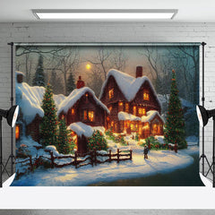 Aperturee - Aperturee Festive Winter Snowy Night Town Christmas Backdrop