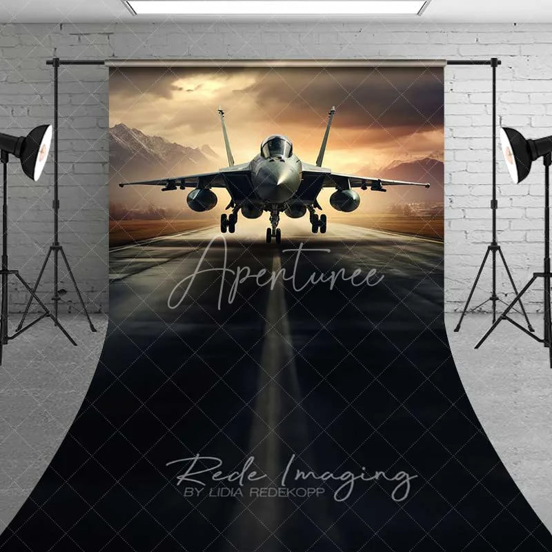 Aperturee - Aperturee Fighter Jet Runway Sweep Backdrop Military Airfield Asphalt Photography Floor Mat Cool Aircraft Decoration