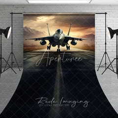 Aperturee - Aperturee Fighter Jet Runway Sweep Backdrop Military Airfield Asphalt Photography Floor Mat Cool Aircraft Decoration
