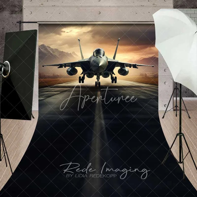 Aperturee - Aperturee Fighter Jet Runway Sweep Backdrop Military Airfield Asphalt Photography Floor Mat Cool Aircraft Decoration