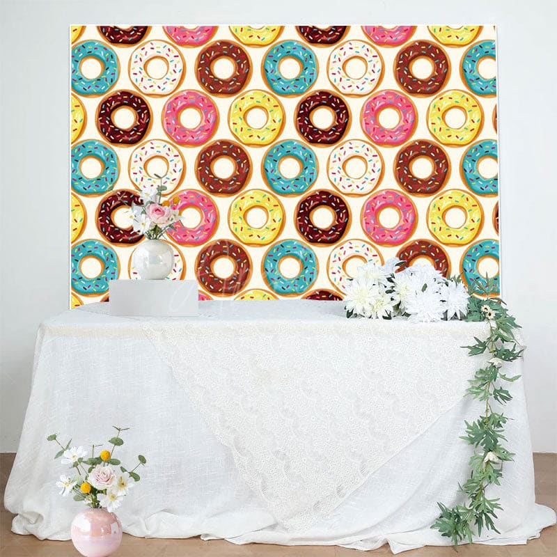 Aperturee - Aperturee Filled Donuts Colorful Sweet Happy Birthday Backdrop