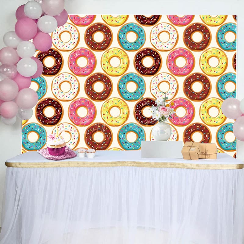 Aperturee - Aperturee Filled Donuts Colorful Sweet Happy Birthday Backdrop