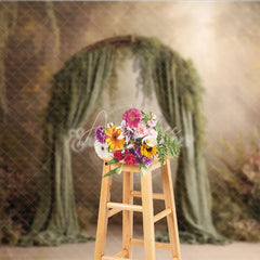 Aperturee - Aperturee Fine Art Backdrop Enchanted Forest Arch with Green Drapes Magical Woodland Photography Prop