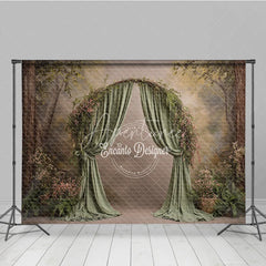 Aperturee - Aperturee Fine Art Backdrop Secret Garden Arch with Green Drapes Fern and Floral Woodland Photography Prop