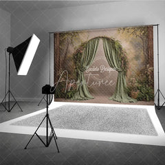 Aperturee - Aperturee Fine Art Backdrop Secret Garden Arch with Green Drapes Fern and Floral Woodland Photography Prop