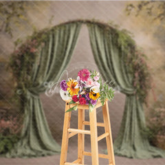 Aperturee - Aperturee Fine Art Backdrop Secret Garden Arch with Green Drapes Fern and Floral Woodland Photography Prop