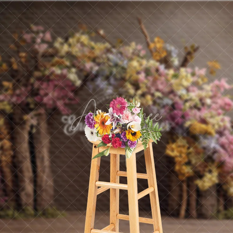 Aperturee - Aperturee Fine Art Floral Arch Photography Backdrop Rustic Wooden Branches with Spring Blossoms Painterly Photo Background