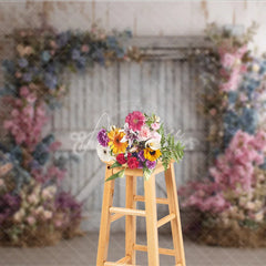 Aperturee - Aperturee Fine Art Floral Barn Door Photography Backdrop Rustic Wood Doors with Spring Flowers Painterly Photo Background