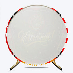 Aperturee - Aperturee Firefighter Retirement Round Backdrop Red and White Stripes Fire Department Emblem