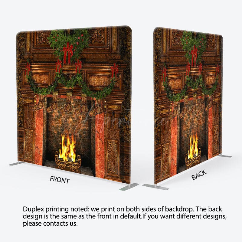 Aperturee - Aperturee Fireplace Brick Fabric Backdrop Cover for Christmas