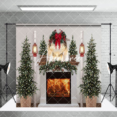 Aperturee - Aperturee Fireplace Sofa Christmas Vibe Room Set Backdrop