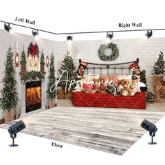 Aperturee - Aperturee Fireplace Sofa Christmas Vibe Room Set Backdrop