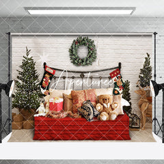 Aperturee - Aperturee Fireplace Sofa Christmas Vibe Room Set Backdrop