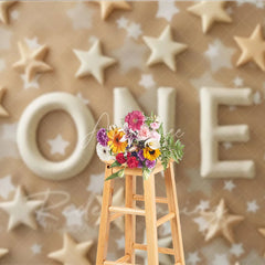 Aperturee - Aperturee First Birthday ONE Photography Backdrop Neutral Tan and Cream Stars Photo Background