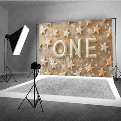 Aperturee - Aperturee First Birthday ONE Photography Backdrop Neutral Tan and Cream Stars Photo Background