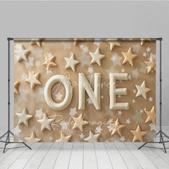 Aperturee - Aperturee First Birthday ONE Photography Backdrop Neutral Tan and Cream Stars Photo Background