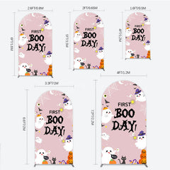 Aperturee - Aperturee First Boo Day Halloween Arch Backdrop for First Birthday Cute Ghost and Pumpkin Spooky Themed Party Photo Prop