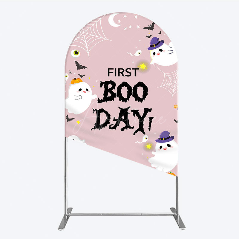Aperturee - Aperturee First Boo Day Halloween Arch Backdrop for First Birthday Cute Ghost and Pumpkin Spooky Themed Party Photo Prop