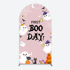 Aperturee - Aperturee First Boo Day Halloween Arch Backdrop for First Birthday Cute Ghost and Pumpkin Spooky Themed Party Photo Prop