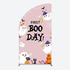 Aperturee - Aperturee First Boo Day Halloween Half Moon Arch Backdrop for First Birthday Cute Ghost and Pumpkin Spooky Themed Party Photo