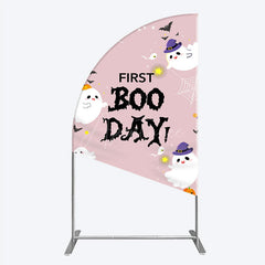 Aperturee - Aperturee First Boo Day Halloween Half Moon Arch Backdrop for First Birthday Cute Ghost and Pumpkin Spooky Themed Party Photo