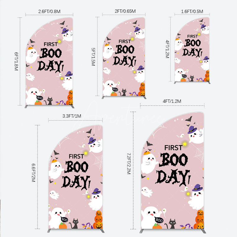 Aperturee - Aperturee First Boo Day Halloween Half Moon Arch Backdrop for First Birthday Cute Ghost and Pumpkin Spooky Themed Party Photo