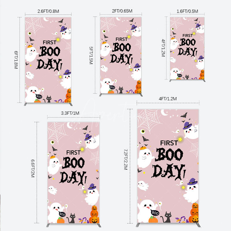 Aperturee - Aperturee First Boo Day Halloween Rectangle Backdrop for First Birthday Cute Ghost and Pumpkin Spooky Themed Party Photo Prop