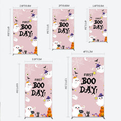 Aperturee - Aperturee First Boo Day Halloween Rectangle Backdrop for First Birthday Cute Ghost and Pumpkin Spooky Themed Party Photo Prop
