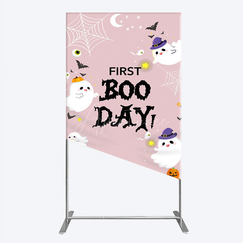 Aperturee - Aperturee First Boo Day Halloween Rectangle Backdrop for First Birthday Cute Ghost and Pumpkin Spooky Themed Party Photo Prop