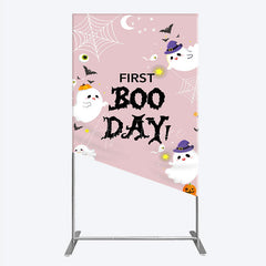 Aperturee - Aperturee First Boo Day Halloween Rectangle Backdrop for First Birthday Cute Ghost and Pumpkin Spooky Themed Party Photo Prop