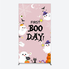 Aperturee - Aperturee First Boo Day Halloween Rectangle Backdrop for First Birthday Cute Ghost and Pumpkin Spooky Themed Party Photo Prop