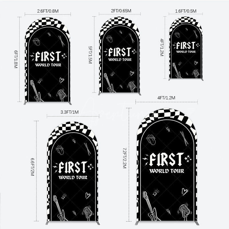 Aperturee - Aperturee First World Tour Rock Star Birthday Arch Backdrop Black and White Checkered Music Theme Band Photo Booth Decor