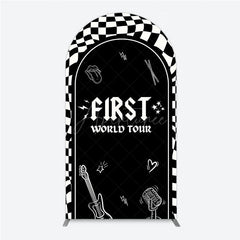 Aperturee - Aperturee First World Tour Rock Star Birthday Arch Backdrop Black and White Checkered Music Theme Band Photo Booth Decor