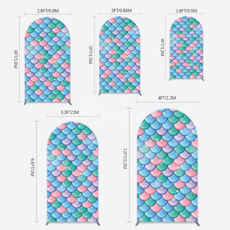 Aperturee - Aperturee Fish Scales Purple Mermaid Birthday Arch Backdrop