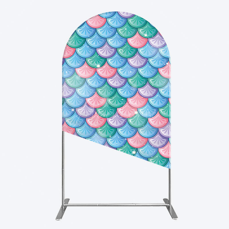 Aperturee - Aperturee Fish Scales Purple Mermaid Birthday Arch Backdrop