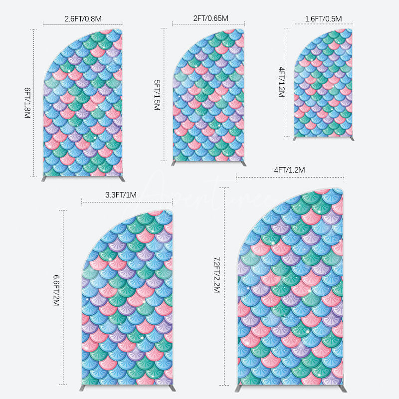 Aperturee - Aperturee Fish Scales Purple Mermaid Birthday Half Moon Arch Backdrop