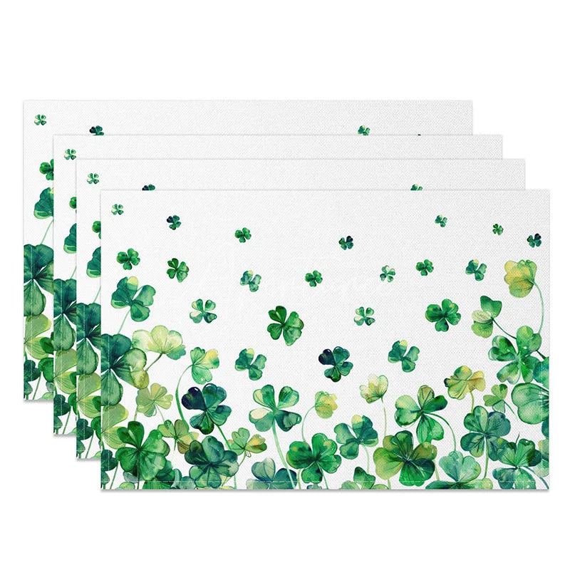 Aperturee - Aperturee Floating Watercolor Shamrock Set of 4 Placemats St. Patricks Day Green Clover Party Table Mats