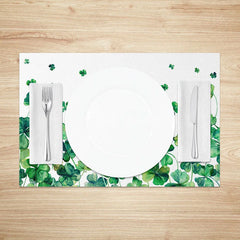 Aperturee - Aperturee Floating Watercolor Shamrock Set of 4 Placemats St. Patricks Day Green Clover Party Table Mats