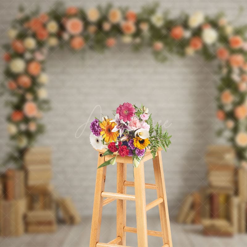 Aperturee - Aperturee Floral Arch Books White Brick Wall Wedding Backdrop