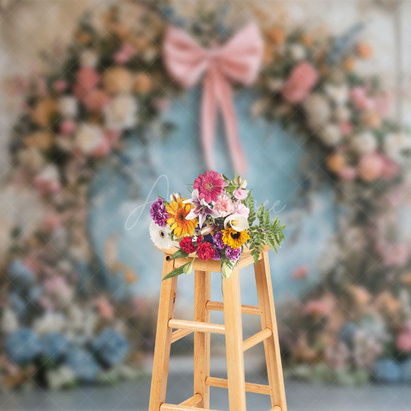 Aperturee - Aperturee Floral Arch Bow Retro Wall Sweet Wedding Backdrop
